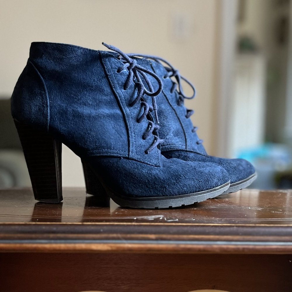 Blue Suede Lace-Up Booties